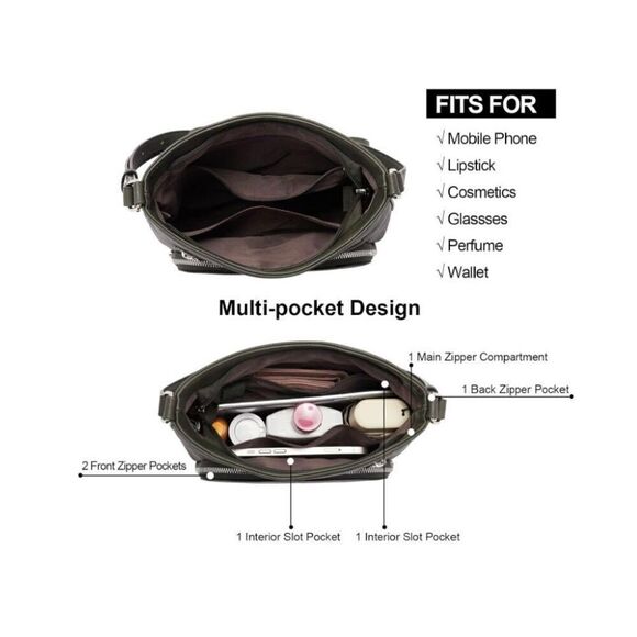 Crossbody Purse for Women Multi Pockets Bag Vegan Leather Small Shoulder Handbag - Picture 3 of 5